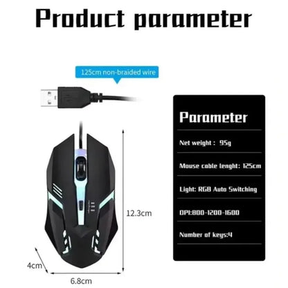 USB LED Colorful Luminous Button Gaming Mouse Wired Mouse For PC Gamer Computer Desktop Laptop Mice DPI1200 RGB Ergonomic Mouse