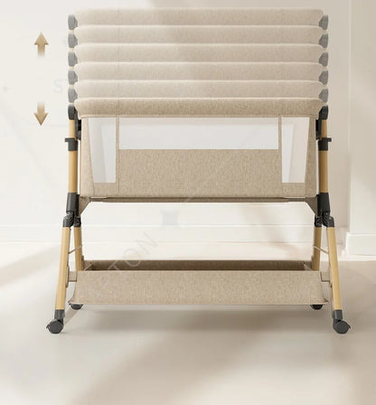 Removable Baby Cradle Bed Large Foldable Wood Crib Height Adjustment Splicing Anti-Spill Milk Feature for Living Room