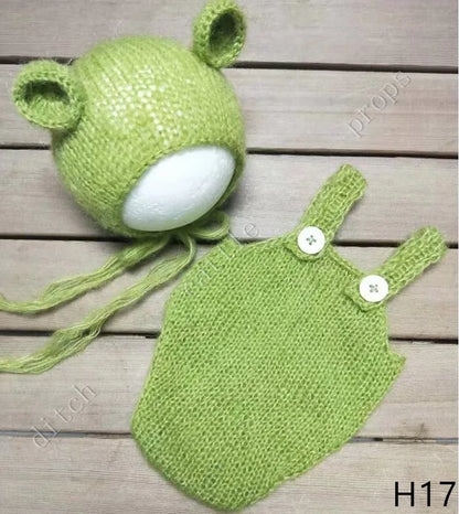 Handcraft Baby Hand Knit Mohair Bonnet & Pants On Baby Shower Gift Baby Photography Props
