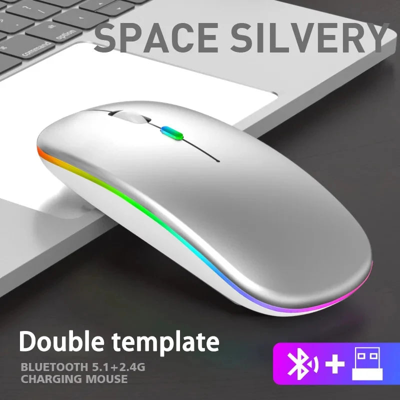 Wireless Bluetooth 5.1 Mouse 2.4G Dual Mode RGB LED Backlit Rechargeable Silent Ergonomic Mice for Laptop PC iPad Tablet