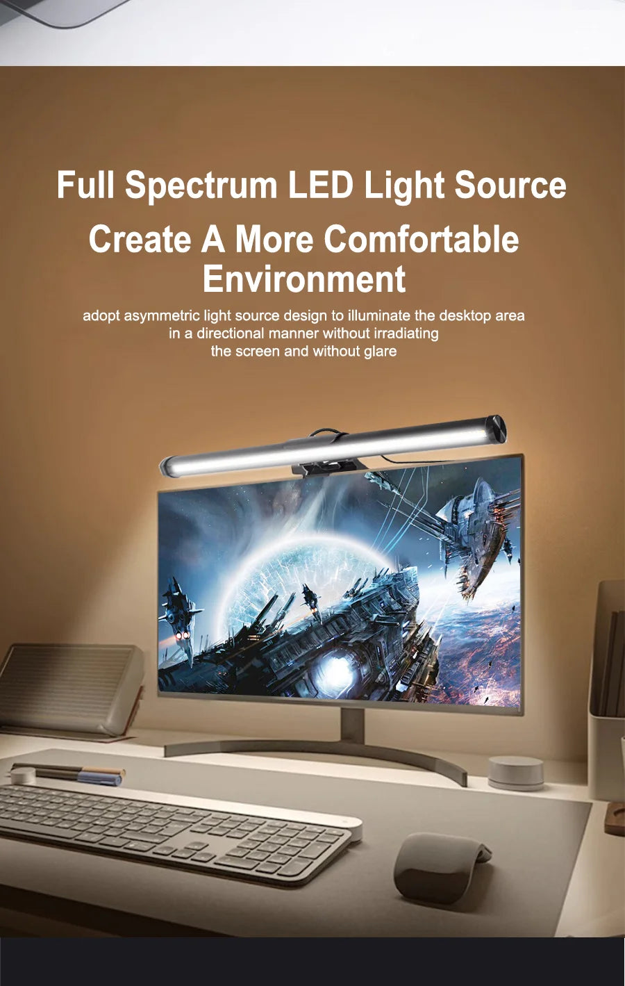 RGB 30cm Monitor Hanging Lamp – Stepless Dimmable LED Screen Bar for Work & Gaming & Study