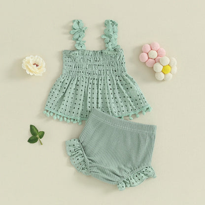 Ma&Baby 0-18M Baby Girls Clothes Sets Newborn Infant Toddler Summer Lace Floarl Sleeveless Tops Shorts Outfits