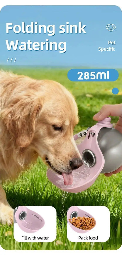 Dogs Drinking Bottle with Silicone Bowl, 285ml Stainless Steel Leak-Proof Dog Drinking Bottle for Cats and Dogs, Walks and Hikes