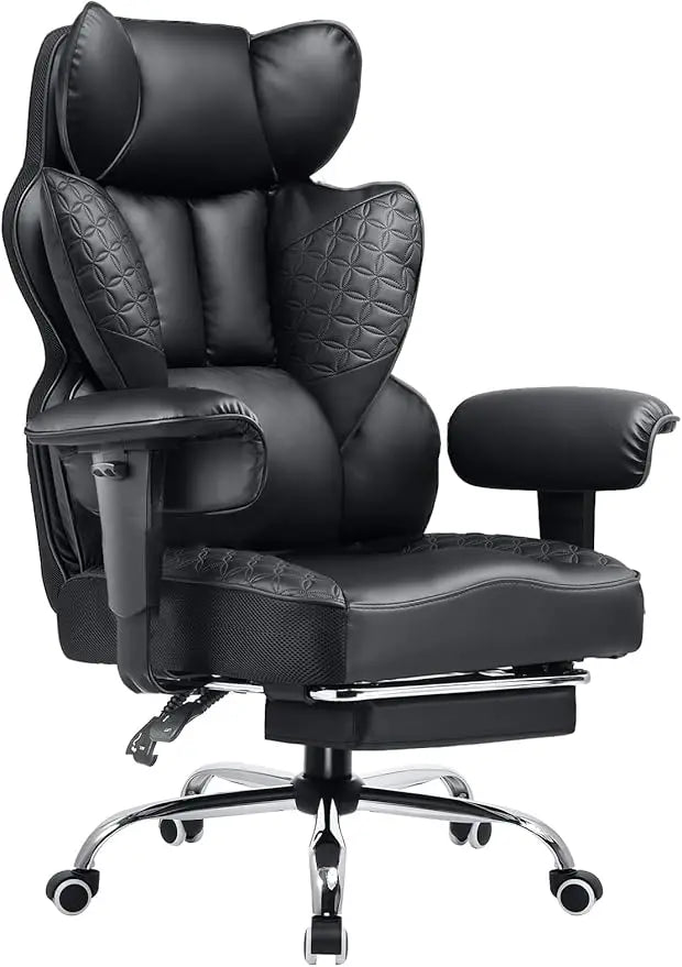 Big and Tall Office Chair 400LBS Wide Ergonomic Gaming Chair with Deluxe Embossing Designed Leather with Foot Rest,150°Reclinin