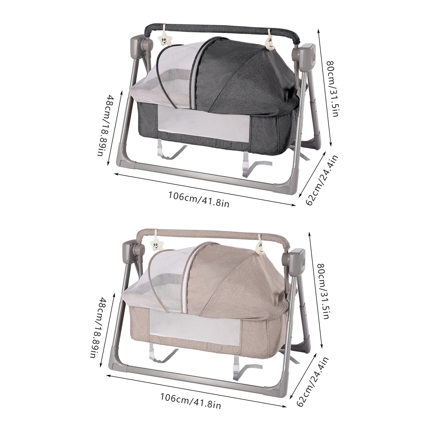 Gray/Khaki Electric Cradle Baby Swing Bed, Automatic Rocking Recliner Crib Basket, Music Remoter Control Sleeping Basket Cot