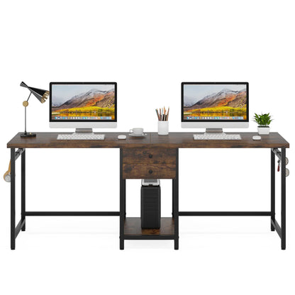Tribesigns 78.74’’ Two Person Desk with 2 Drawers, Long Double Computer Desk Gaming Table with Shelves