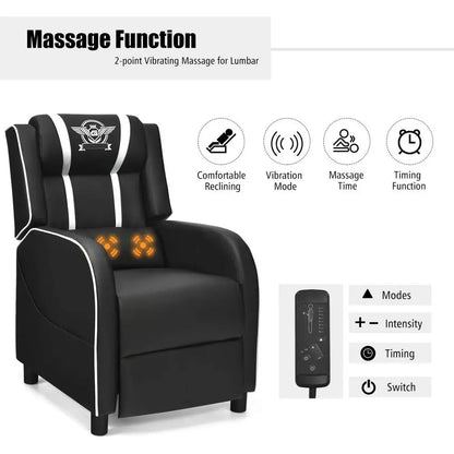 Gaming Recliner Chair with Massage and Footrest, PU Leather Home Theater Seating for Living Room or Gaming Space
