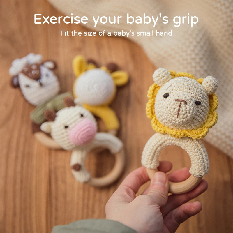 1Pc Customized Baby Teether Wooden Bracelet Crochet Rattle Toys BPA Free Crochet Lemon Bunny Rodent Rattle Newborn Toys Gift