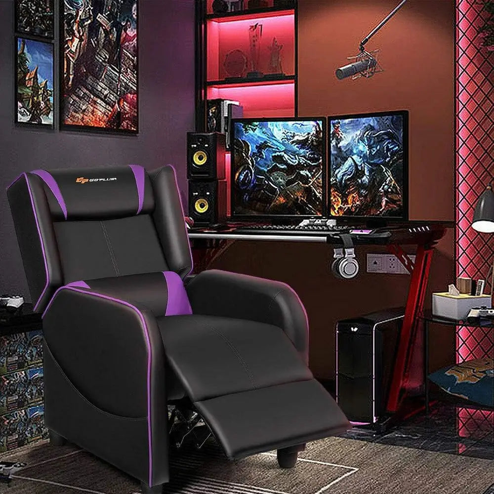 Ergonomic PU Leather Gaming Recliner Chair with Footrest, Adjustable Living Room Recliner for Home Theater