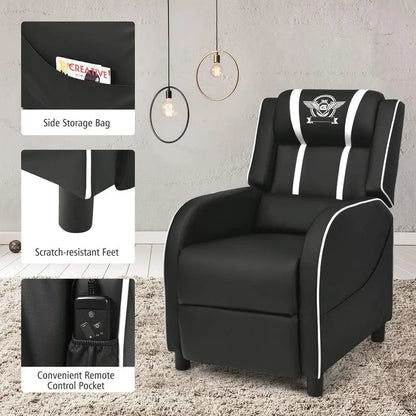 Gaming Recliner Chair with Massage and Footrest, PU Leather Home Theater Seating for Living Room or Gaming Space