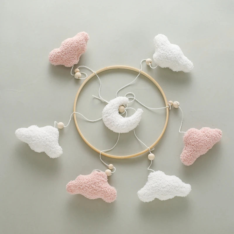 Wooden Crib Mobile Baby Bed Bell Rattle Toy Soft Felt Cartoon Bear Mobile bracket Newborn Music Box Bed Bell Hanging Bracket Toy