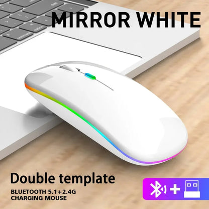 Wireless Bluetooth 5.1 Mouse 2.4G Dual Mode RGB LED Backlit Rechargeable Silent Ergonomic Mice for Laptop PC iPad Tablet