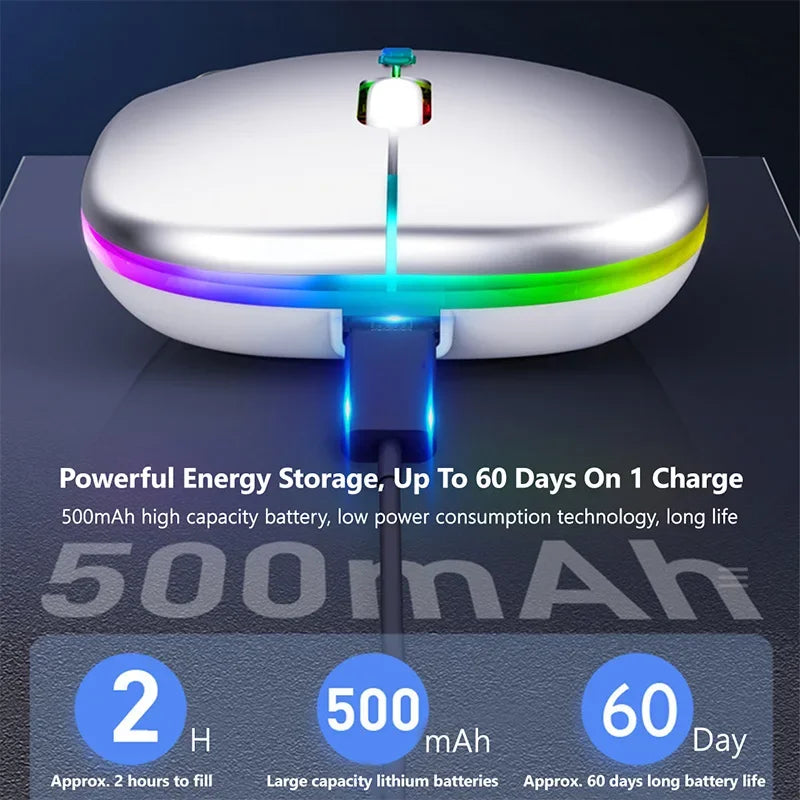 Wireless Bluetooth 5.1 Mouse 2.4G Dual Mode RGB LED Backlit Rechargeable Silent Ergonomic Mice for Laptop PC iPad Tablet