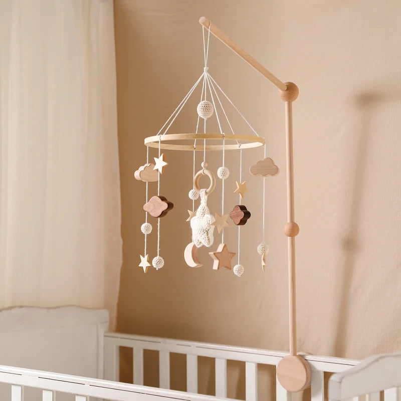 Baby Wooden Crib Mobile Bed Bell Hanging Rattle Toy Newborn Music Box Bed Bell Hanging Toys Holder Bracket Infant Crib Baby Gift