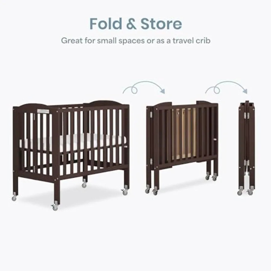 Dream On Me 2-in-1 Portable Mini Crib, Non-Full Size Baby Crib for Small Spaces, 2 Mattress Heights, Compact Travel Design, Inc