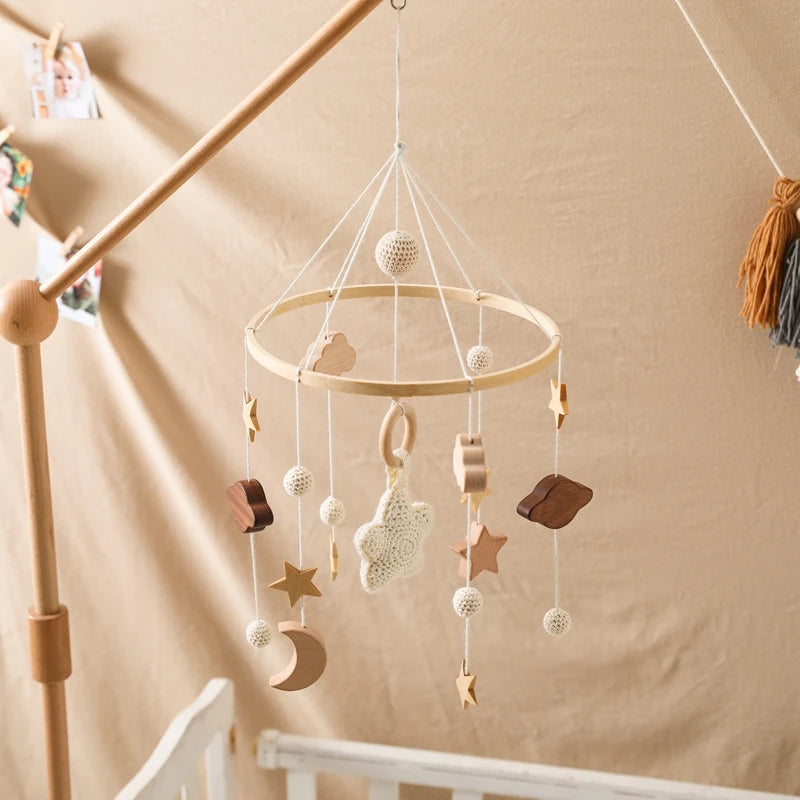 Baby Wooden Crib Mobile Bed Bell Hanging Rattle Toy Newborn Music Box Bed Bell Hanging Toys Holder Bracket Infant Crib Baby Gift