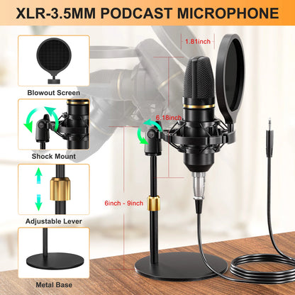 Tenlamp Podcast Equipment Bundle with 3.5mm Condenser Microphone forPc/Phone,Podcast Microphone Bundle with Live Sound Card Audio Mixer,KOL Singing Gaming DJ Mixing Station Controller Equipment Studio