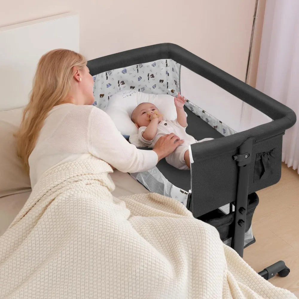 Baby Bassinet, Baby Basinet Bedside Sleeper, Easy to Fold Portable Crib Side Bassinet Style Girl/boy bassinets (Dark Gra