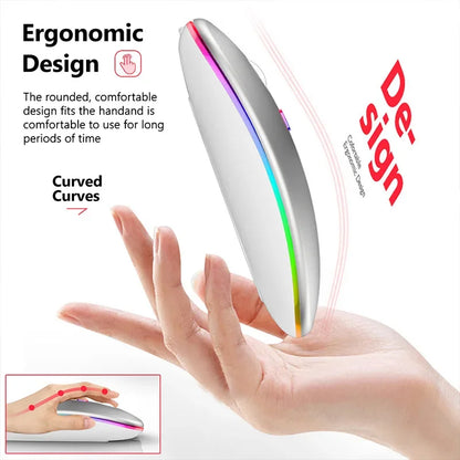 Wireless Bluetooth 5.1 Mouse 2.4G Dual Mode RGB LED Backlit Rechargeable Silent Ergonomic Mice for Laptop PC iPad Tablet