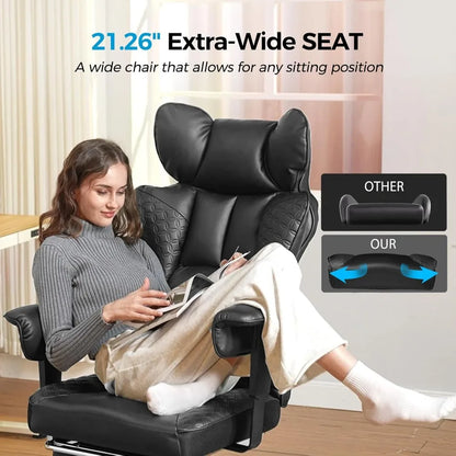 Big and Tall Office Chair 400LBS Wide Ergonomic Gaming Chair with Deluxe Embossing Designed Leather with Foot Rest,150°Reclinin