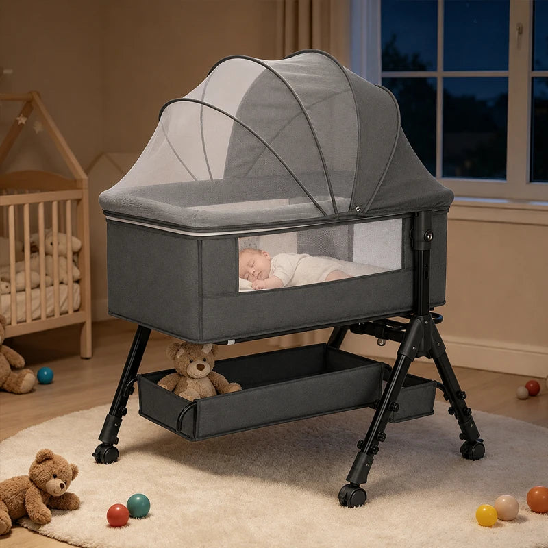 Bassinet for Baby Baby Bassinet Bedside Portable Newborn Bedside Sleeper Crib 360° Visible Mesh Window Soft Washable Liner Cover