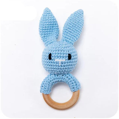 Handmade Crochet Animal Rattle Set Natural Beech Wood Ring Built in Bell Sound Teething Relief Fine Motor Skills Baby Toys Gift