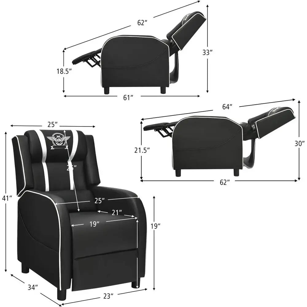 Gaming Recliner Chair with Massage and Footrest, PU Leather Home Theater Seating for Living Room or Gaming Space