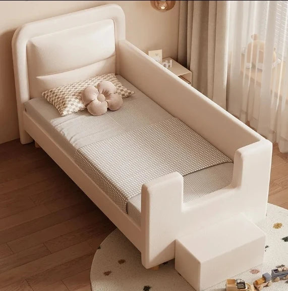 Solid Wood Children's Splicing Bed Crib with Wide Guardrail Cartoon Splicing Bed Boy Girl Bed