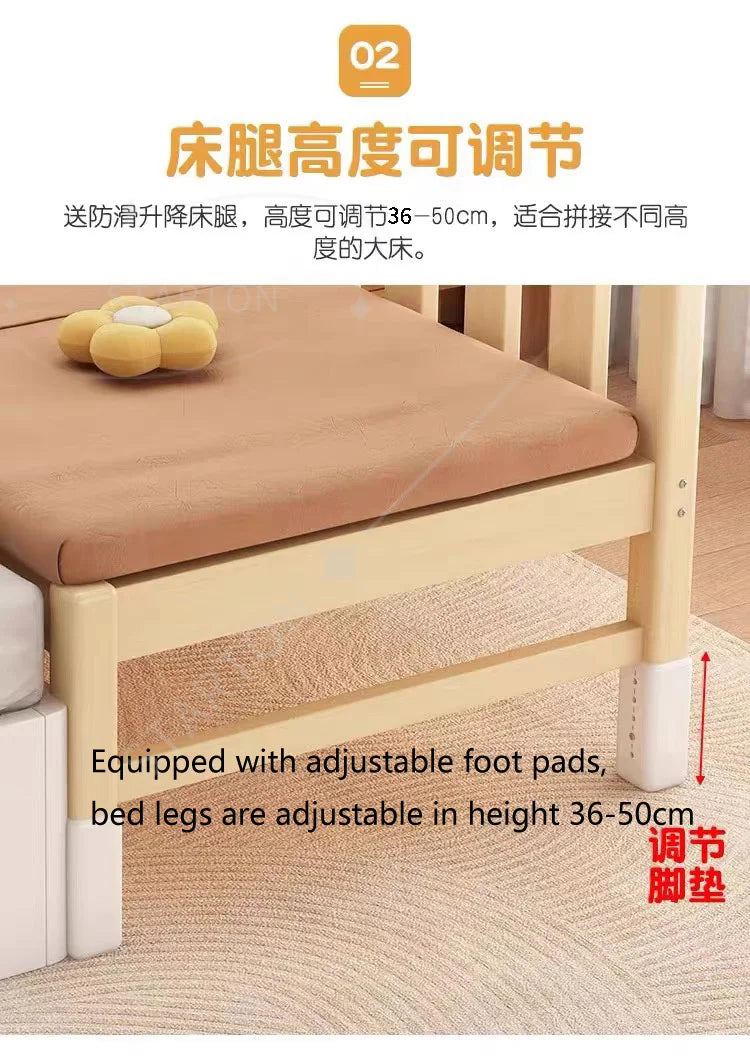 Children's Splicing Bed Wider Solid Wood Frame with Guardrail Baby Single Bed Kids' Crib Safety and Comfort