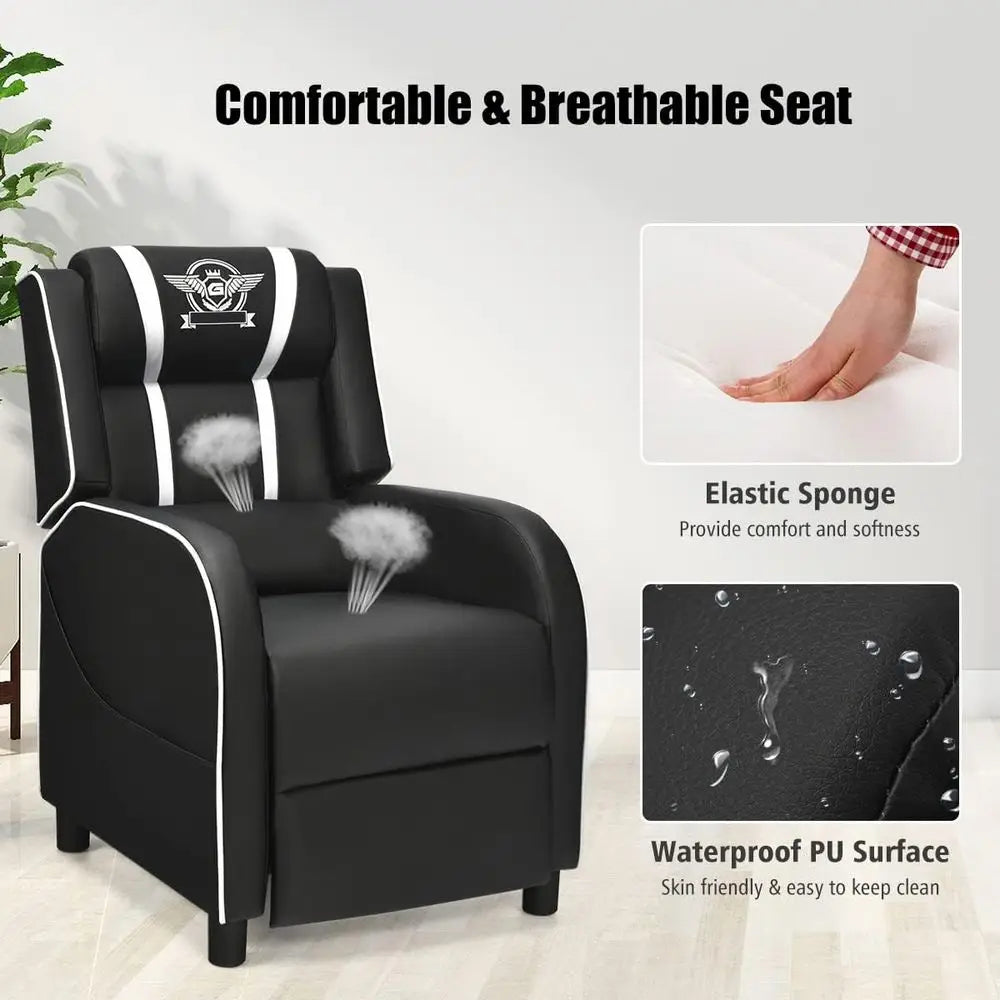 Gaming Recliner Chair with Massage and Footrest, PU Leather Home Theater Seating for Living Room or Gaming Space