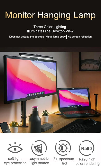 RGB 30cm Monitor Hanging Lamp – Stepless Dimmable LED Screen Bar for Work & Gaming & Study