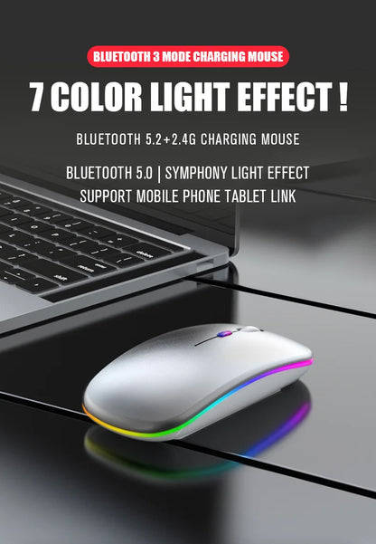 HOMEFISH PHONEPACE Dual Mode Wireless Mouse 2.4G Bluetooth Rechargeable Silent LED Backlit Optical Mice for PC Laptop