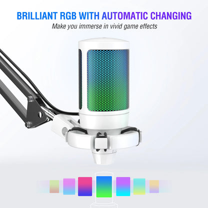 FIFINE USB Gaming Microphone Kit for PC,PS4/5 Condenser Cardioid Mic Set with Mute Button/RGB /Arm Stand,for Streaming Video