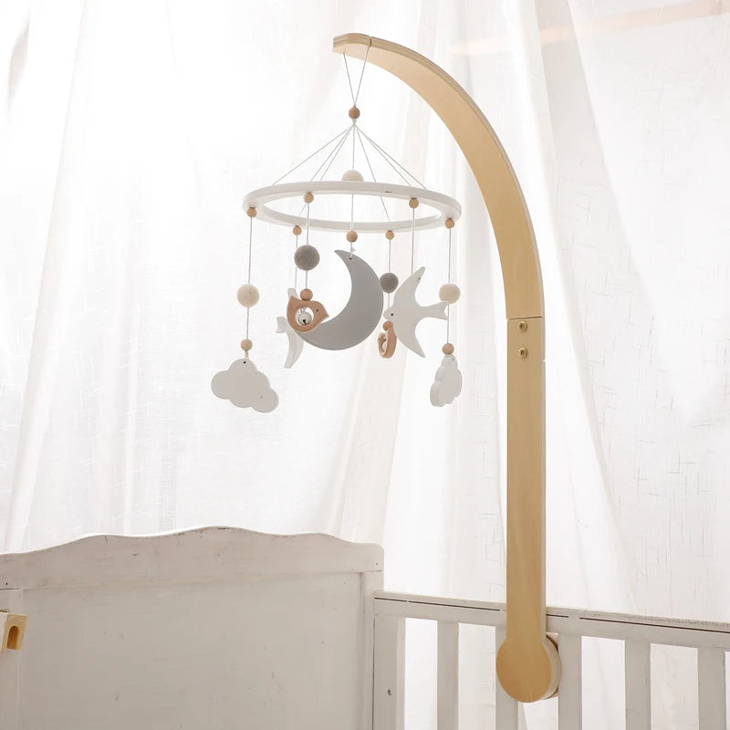 Baby Wooden Crib Mobile Bed Bell Hanging Rattle Toy Newborn Music Box Bed Bell Hanging Toys Holder Bracket Infant Crib Baby Gift