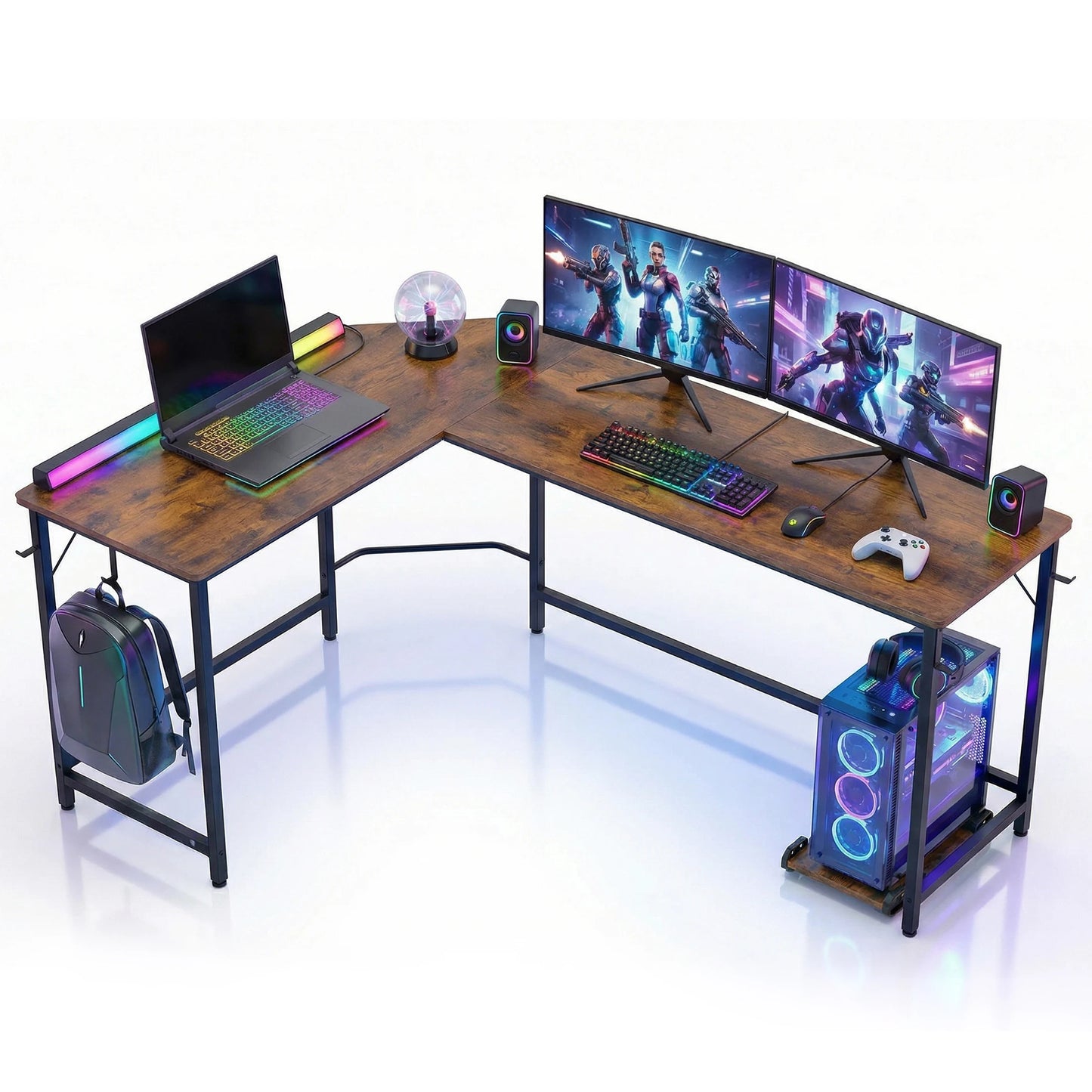 JHK 66 Inch L ShapedCorner Computer Desk Larger Gaming Office Table with Iron Hook CPU Stand for Home Study Writing Work Station