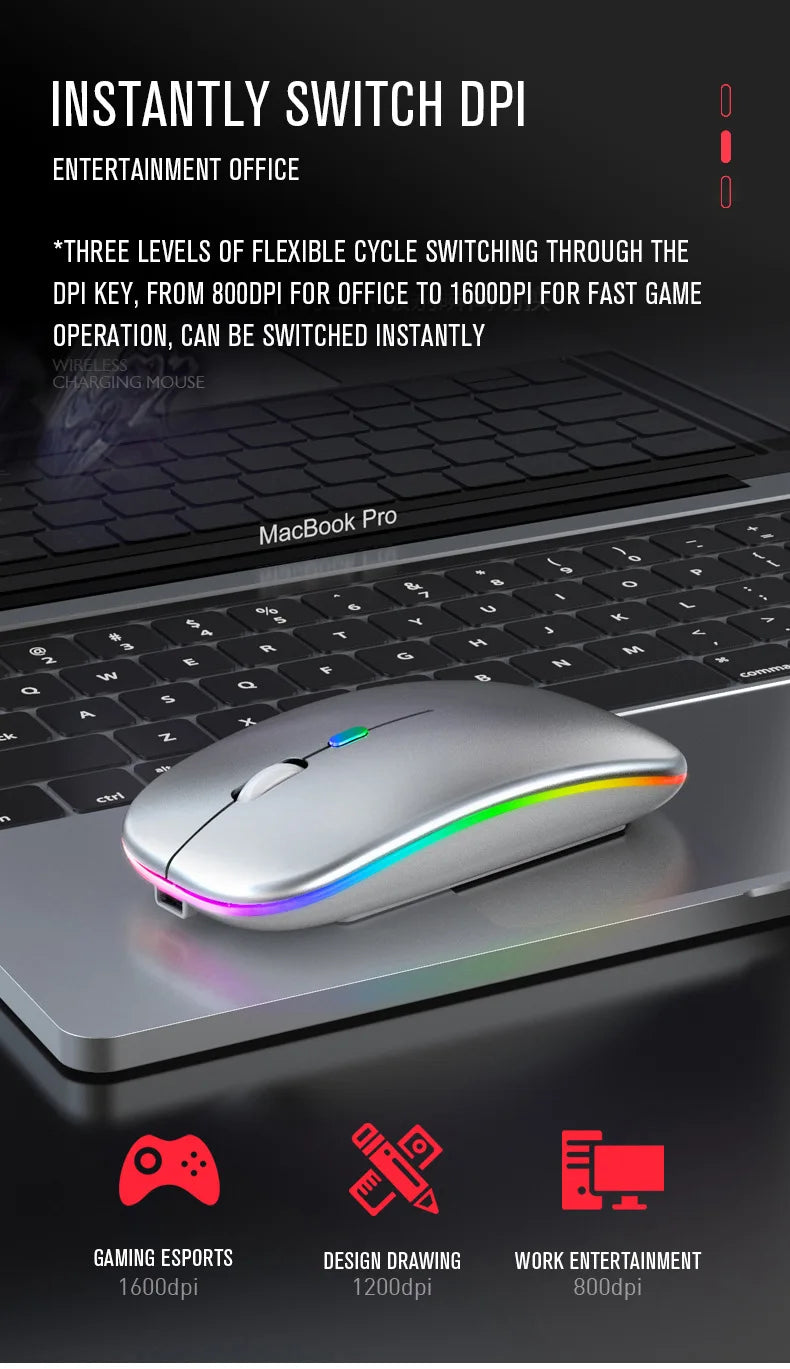 HOMEFISH PHONEPACE Dual Mode Wireless Mouse 2.4G Bluetooth Rechargeable Silent LED Backlit Optical Mice for PC Laptop