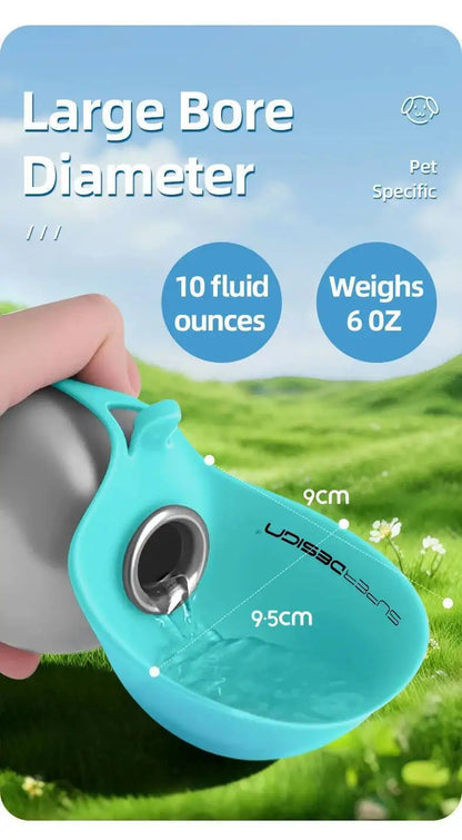 Dogs Drinking Bottle with Silicone Bowl, 285ml Stainless Steel Leak-Proof Dog Drinking Bottle for Cats and Dogs, Walks and Hikes