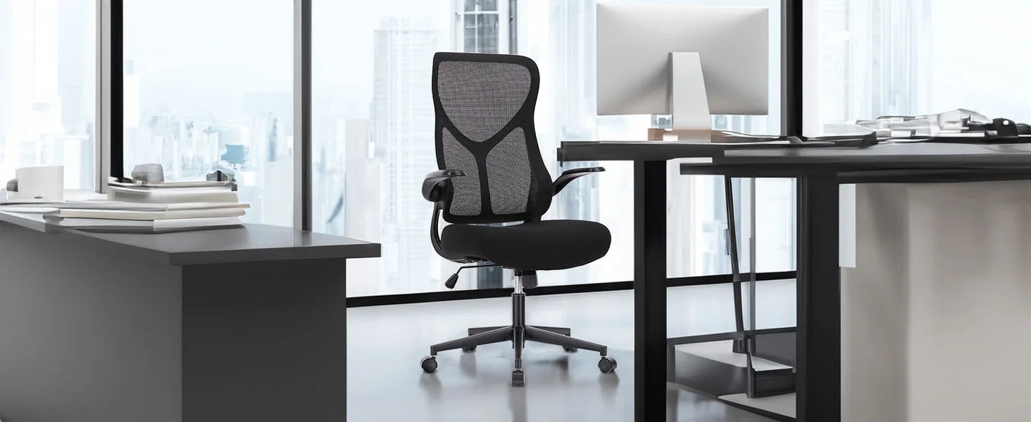 JHK Mesh Lumbar Support Office Desk Computer Chair Ergonomic High Back Swivel Rolling Gaming Chairs With Wheels And Flip-up Arms