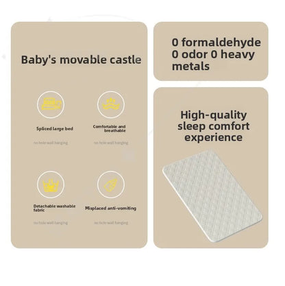 Removable Baby Cradle Bed Large Foldable Wood Crib Height Adjustment Splicing Anti-Spill Milk Feature for Living Room