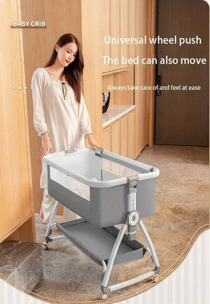 Multi Functional Crib with Foldable Height Adjustment Splicing, Portable and Movable Bedside Swing, Cradle, Sleeping Bed