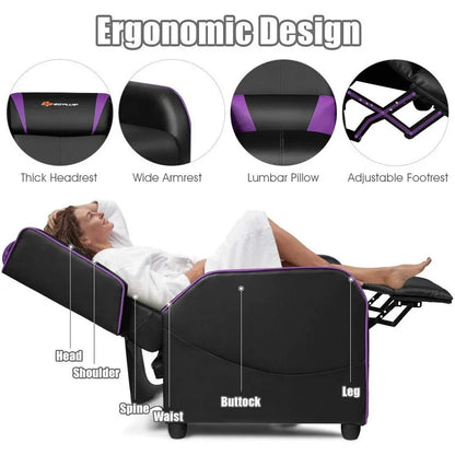 Ergonomic PU Leather Gaming Recliner Chair with Footrest, Adjustable Living Room Recliner for Home Theater