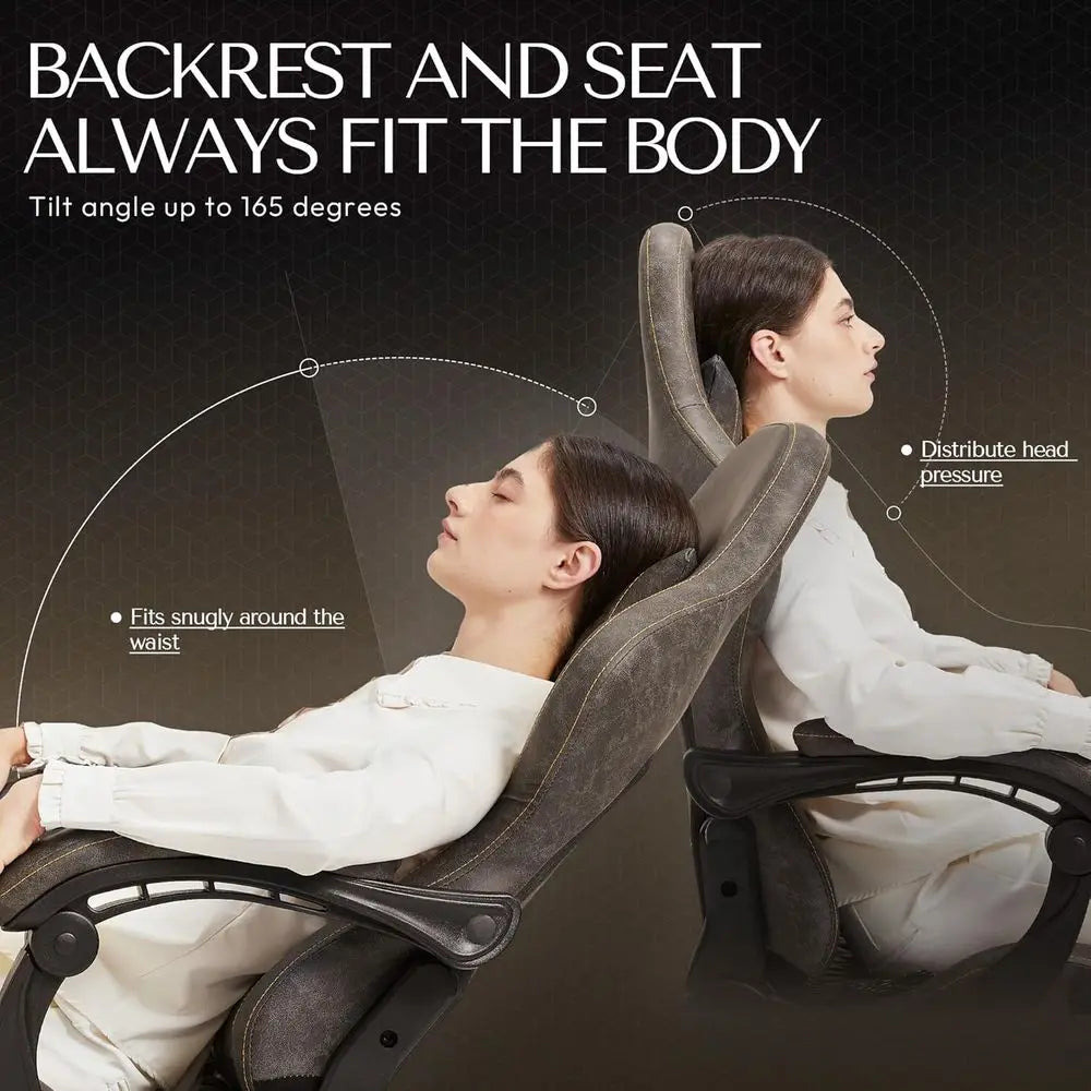 Vintage Heavy-Duty Ergonomic Gaming Chair for Adults, 400 lb Capacity, with Massage Lumbar, Footrest, and Recline, Brown