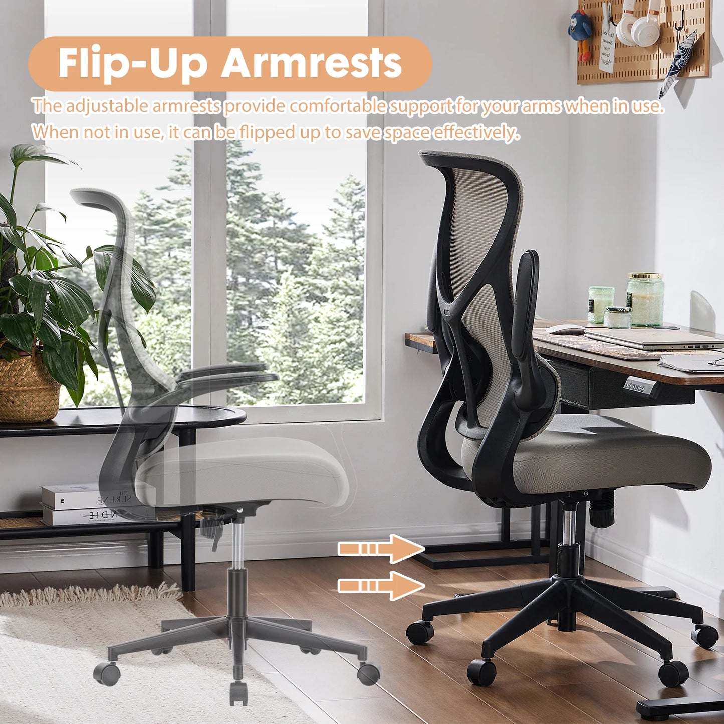 JHK Mesh Lumbar Support Office Desk Computer Chair Ergonomic High Back Swivel Rolling Gaming Chairs With Wheels And Flip-up Arms
