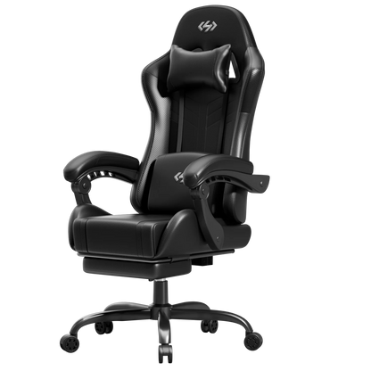 Ergonomic Gaming Chair, Lumbar Massage & Adjustable Headrest, PU Leather Computer Seat with Retractable Footrest and 360° Swivel