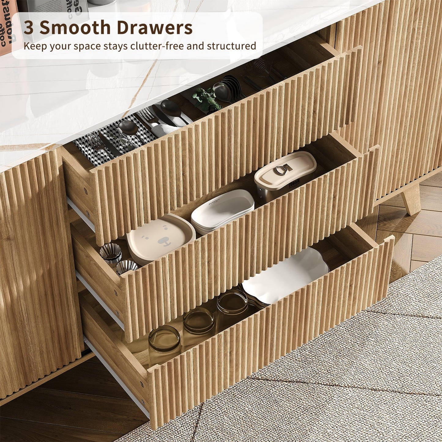 62" Buffet Cabinet Fluted - Vektaya