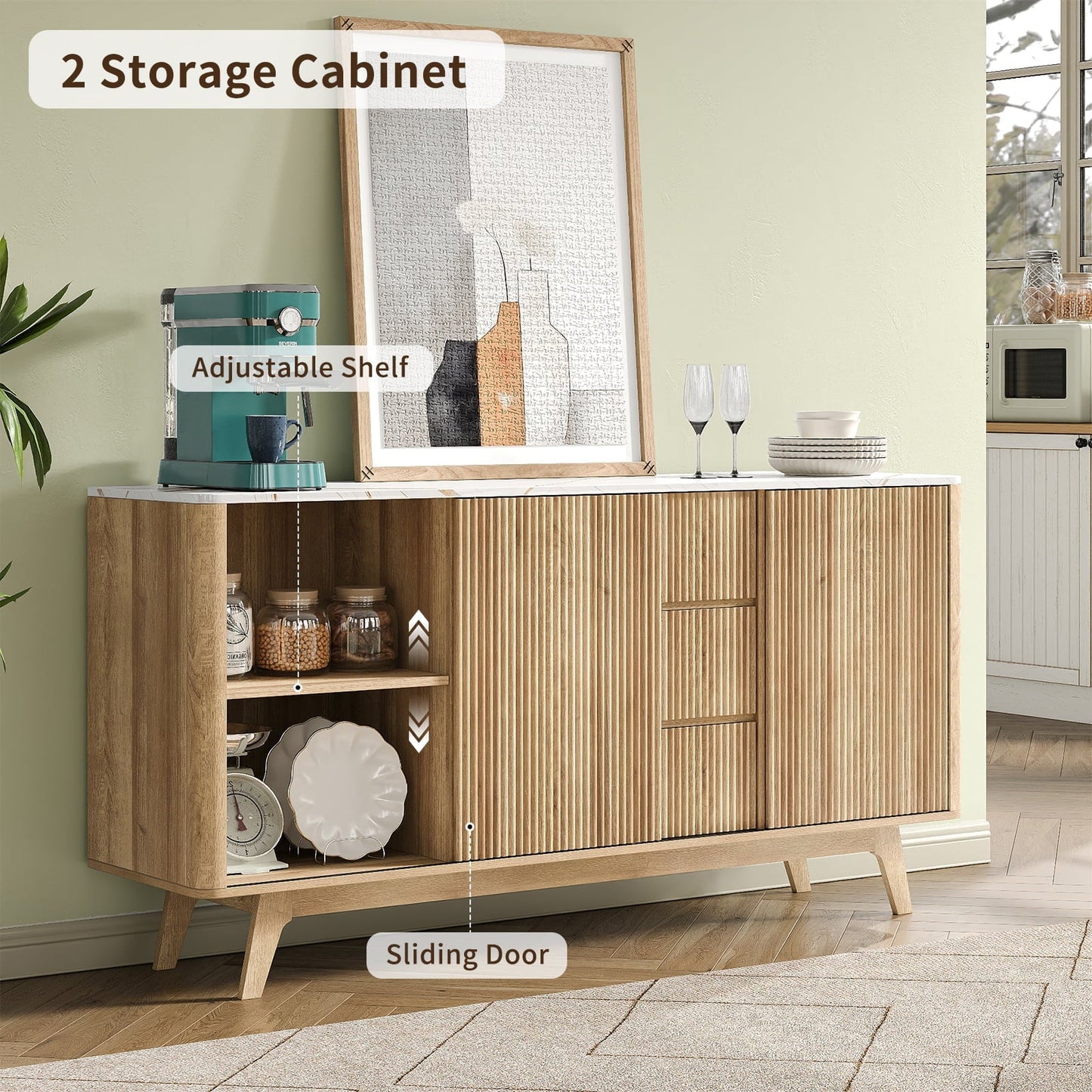 62" Buffet Cabinet Fluted - Vektaya