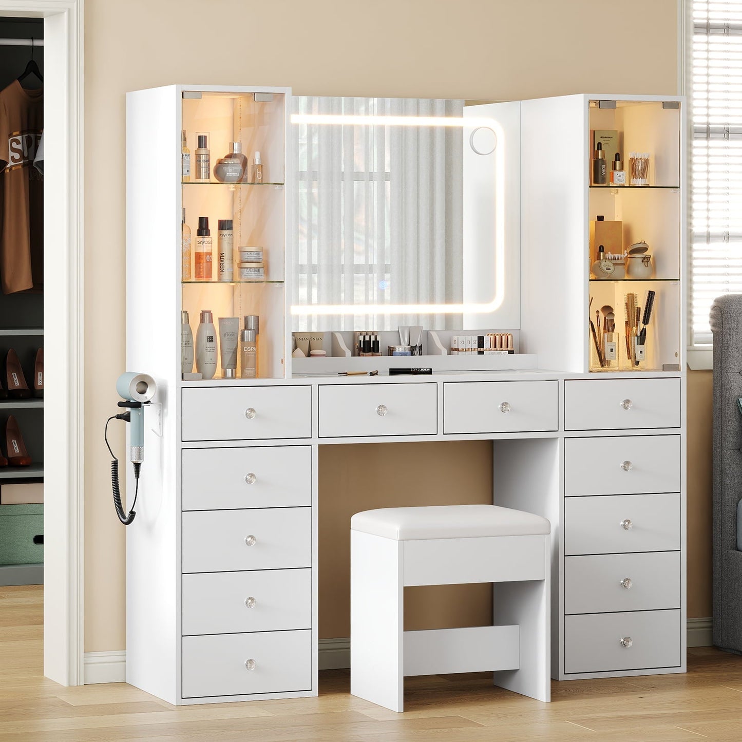 12-Drawer Mirror Vanity Desk - Vektaya