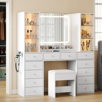 12-Drawer Mirror Vanity Desk - Vektaya