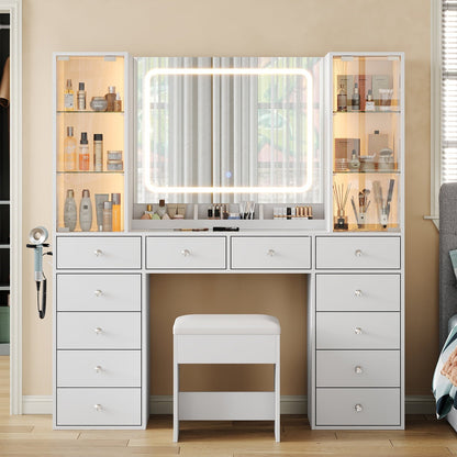 12-Drawer Mirror Vanity Desk - Vektaya