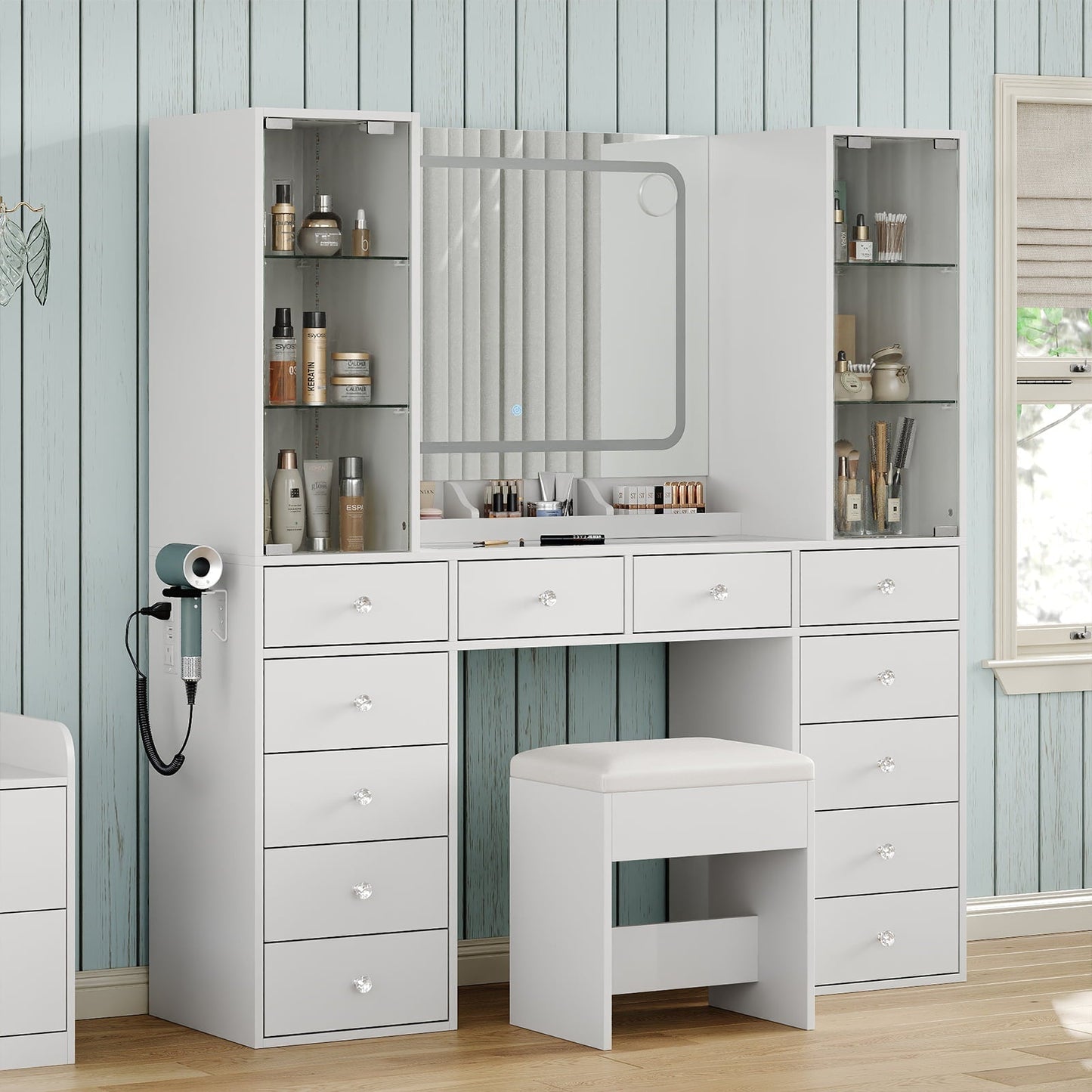 12-Drawer Mirror Vanity Desk - Vektaya